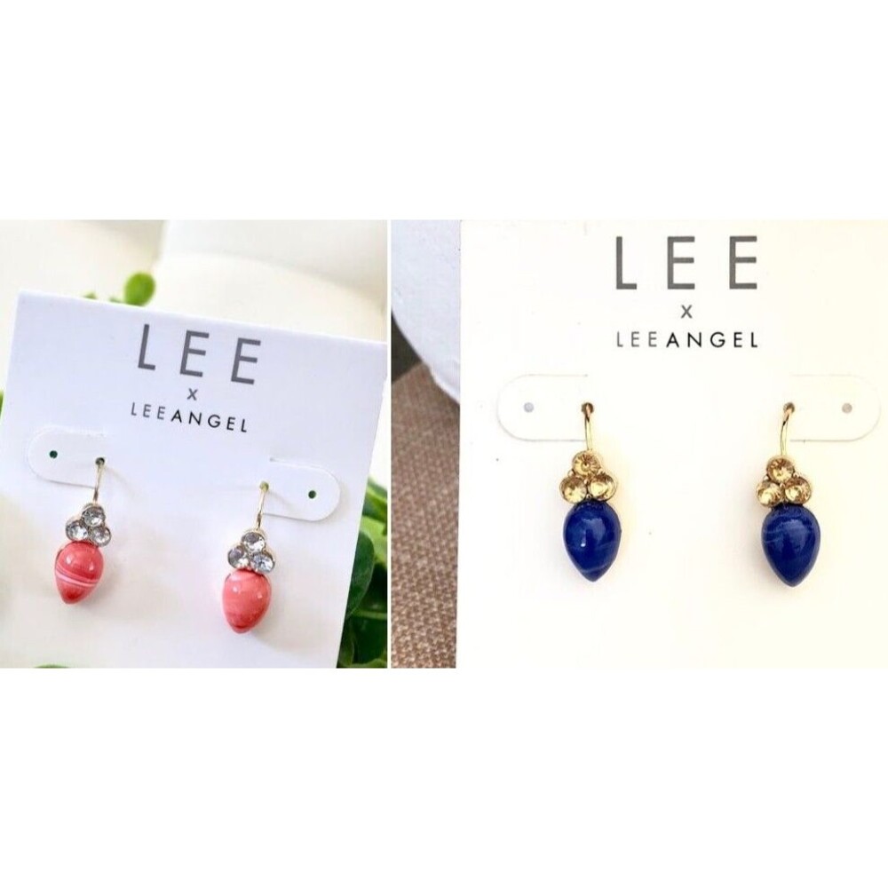 Lee By Lee Angel Women's BLUE and Pink Teardrop Crystal Earrings NWT 75 set 2